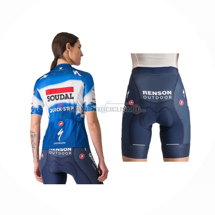 2024 Abbigliamento Ciclismo Donne Deceuninck Quick Step Blu Manica Corta e Salopette